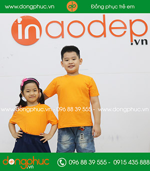 Áo phông trẻ em cổ tròn màu cam