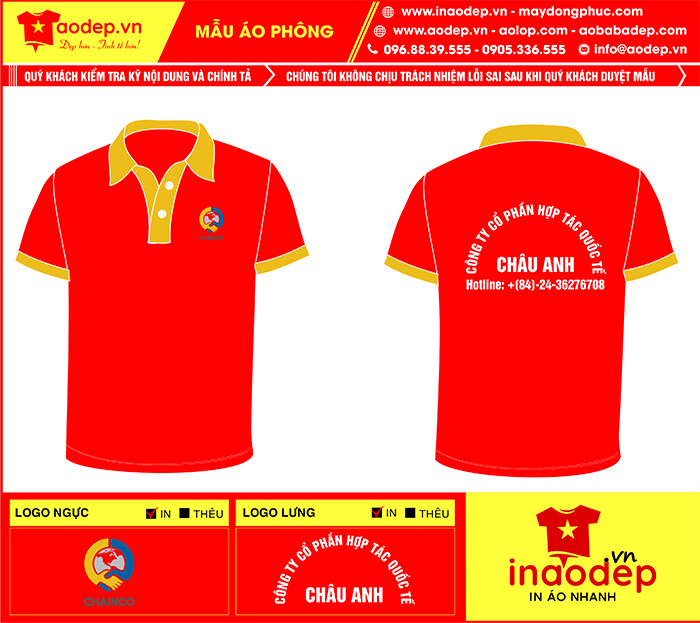 In áo phông màu đỏ Công ty cổ phần hợp tác quốc tế Châu Anh | In ao phong dong phuc