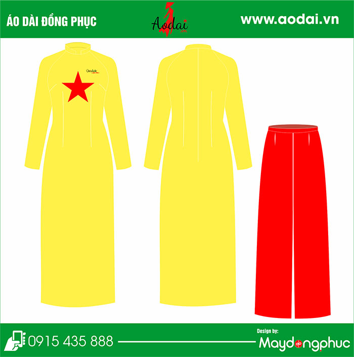 Áo dài đồng phục màu vàng - Quần đỏ | Ao dai dong phuc