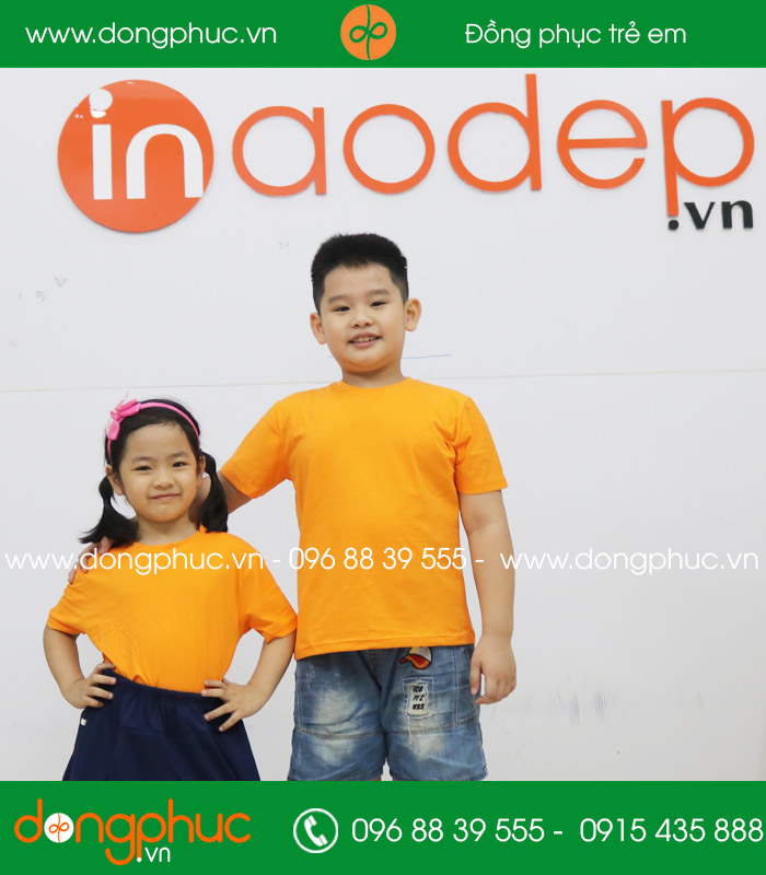 Áo phông trẻ em cổ tròn màu cam | Ao phong tre em