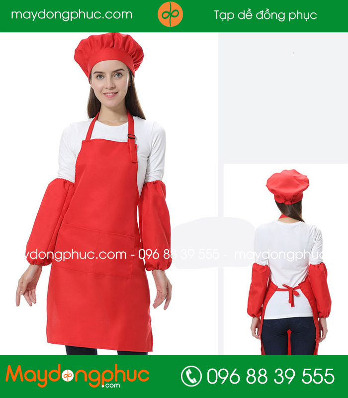 Tạp dề màu đỏ mũ đầu bếp