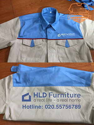 In áo bảo hộ màu xanh da trời Công ty HLD Furniture
