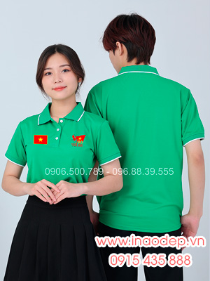 In áo màu xanh lá cây In lá cờ đỏ sao vàng kỉ niệm 80 năm Cách mạng tháng 8 - Quốc Khánh 2-9