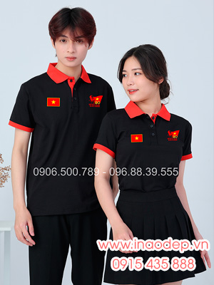 In áo màu đen phối đỏ In lá cờ đỏ sao vàng kỉ niệm 80 năm Cách mạng tháng 8 - Quốc Khánh 2-9
