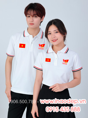 In áo màu trắng In lá cờ đỏ sao vàng kỉ niệm 80 năm Cách mạng tháng 8 - Quốc Khánh 2-9 
