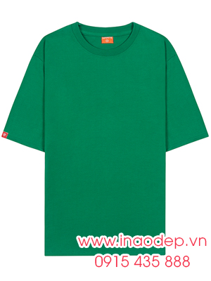 In áo thun cổ tròn tay lỡ form rộng màu xanh lá đậm