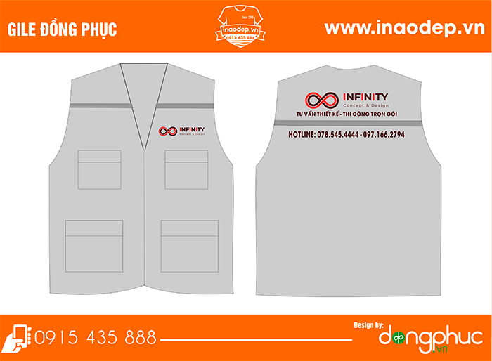 In áo gile màu xám Công ty Infinity Concept & Design | In ao gile dong phuc