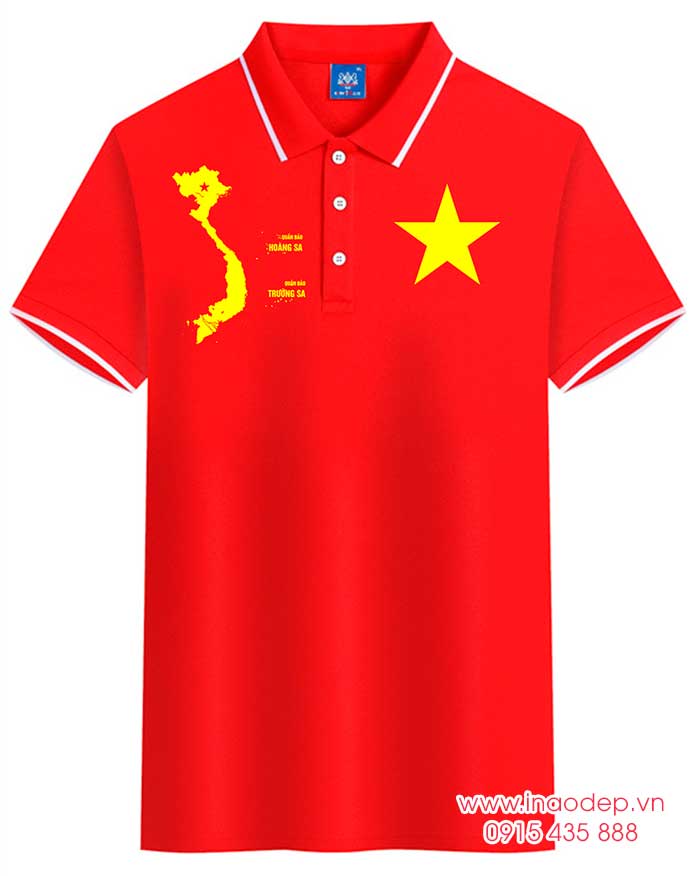 In áo cờ đỏ sao vàng cùng hình bản đồ Quần đảo Trường Sa-Hoàng Sa | In ao phong dong phuc