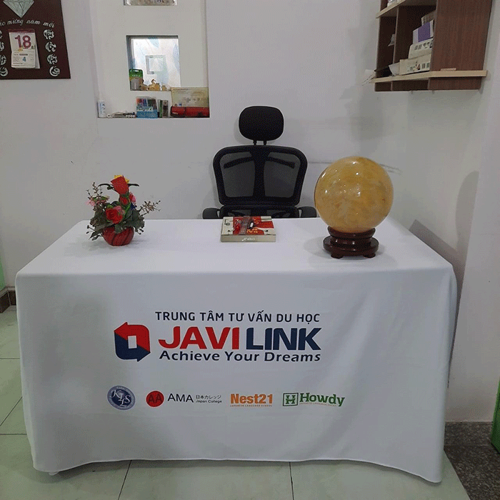 In khăn trải bàn Trung tâm tư vấn du học JaviLink | In khan trai ban