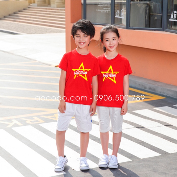 In áo trẻ em cờ đỏ sao vàng Việt Nam | In ao phong dong phuc