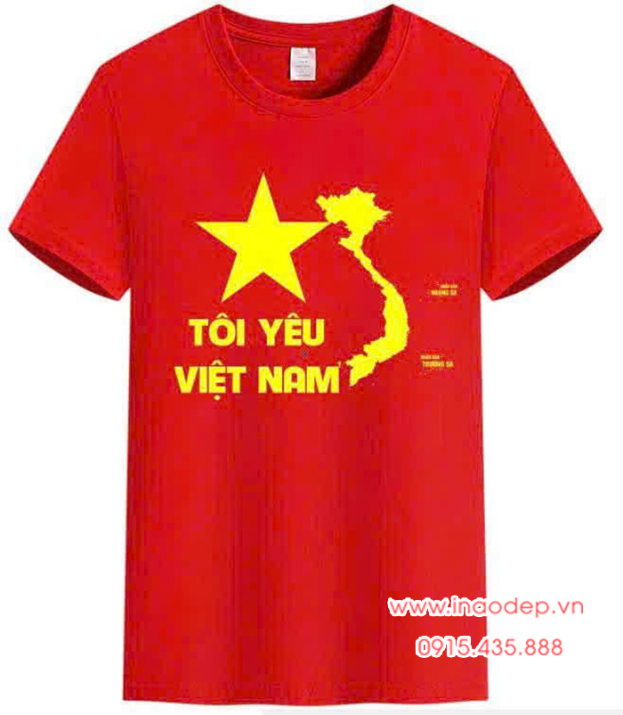 In Áo cờ đỏ sao vàng in Tôi yêu Việt Nam cùng hình bản đồ chữ S | In ao co do sao vang