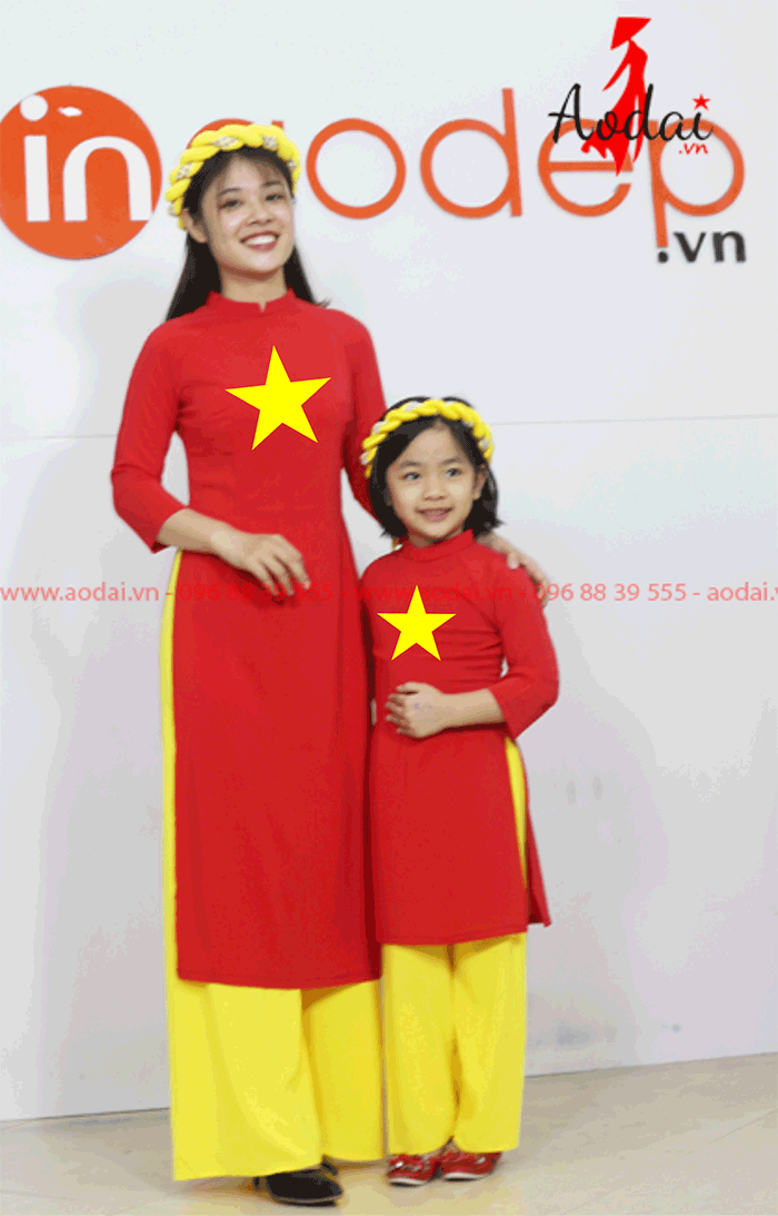 Áo dài cờ đỏ sao vàng cho mẹ và bé | Ao dai dong phuc
