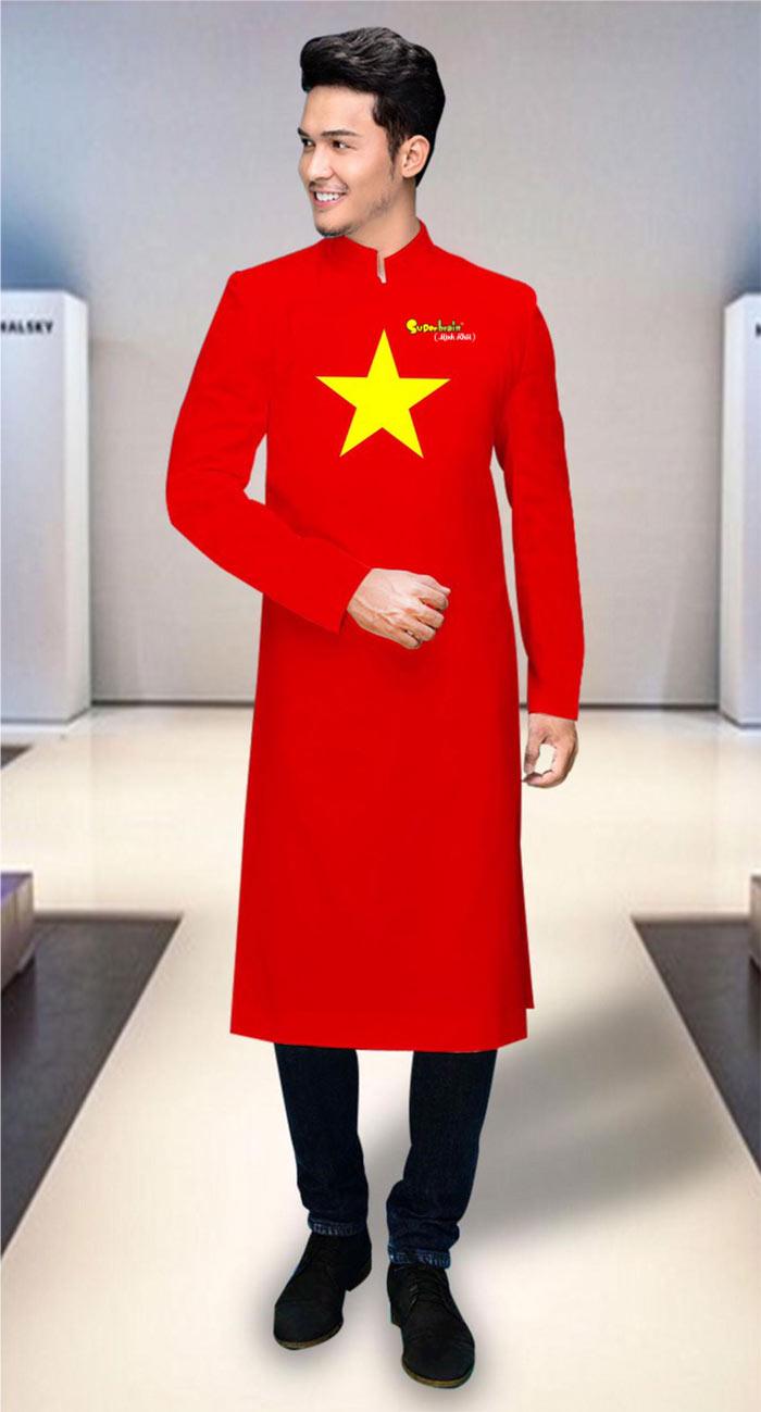 Áo dài nam hình cờ đỏ sao vàng | Ao dai dong phuc