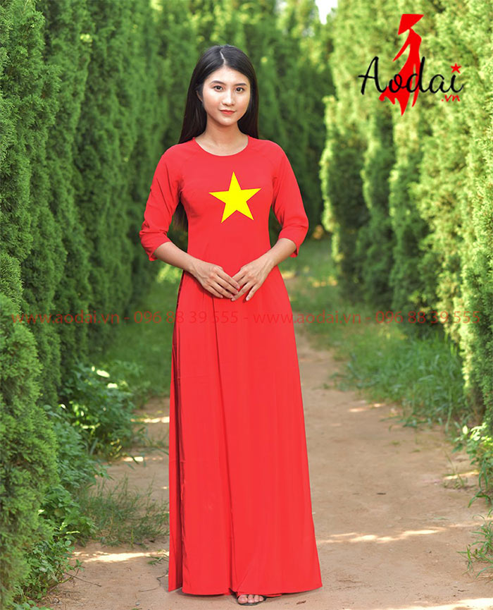 Áo dài nữ hình cờ đỏ sao vàng | Ao dai dong phuc