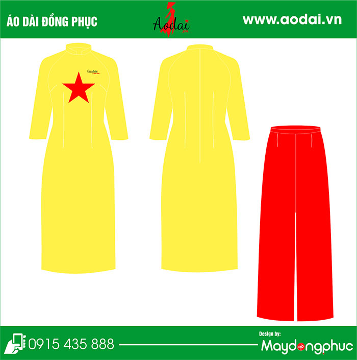 Áo dài đồng phục cách tân màu vàng | Ao dai dong phuc