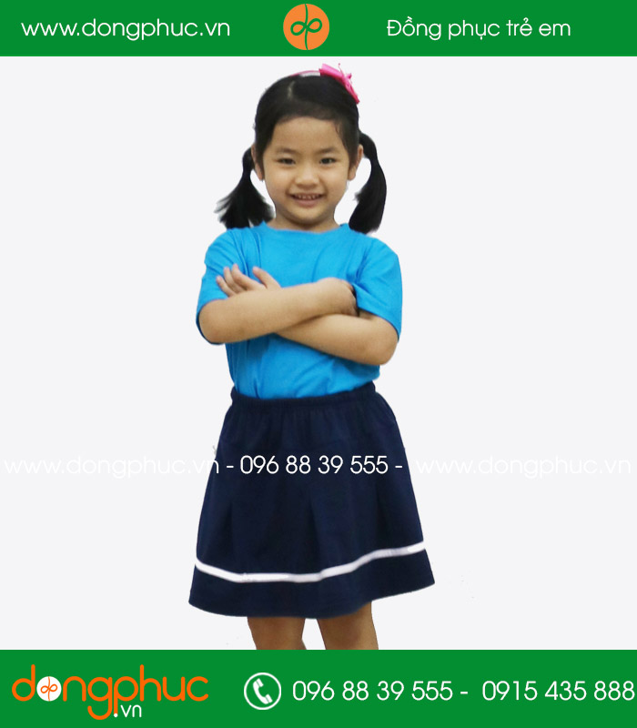 Áo phông trẻ em cổ tròn màu xanh YA | Ao phong tre em