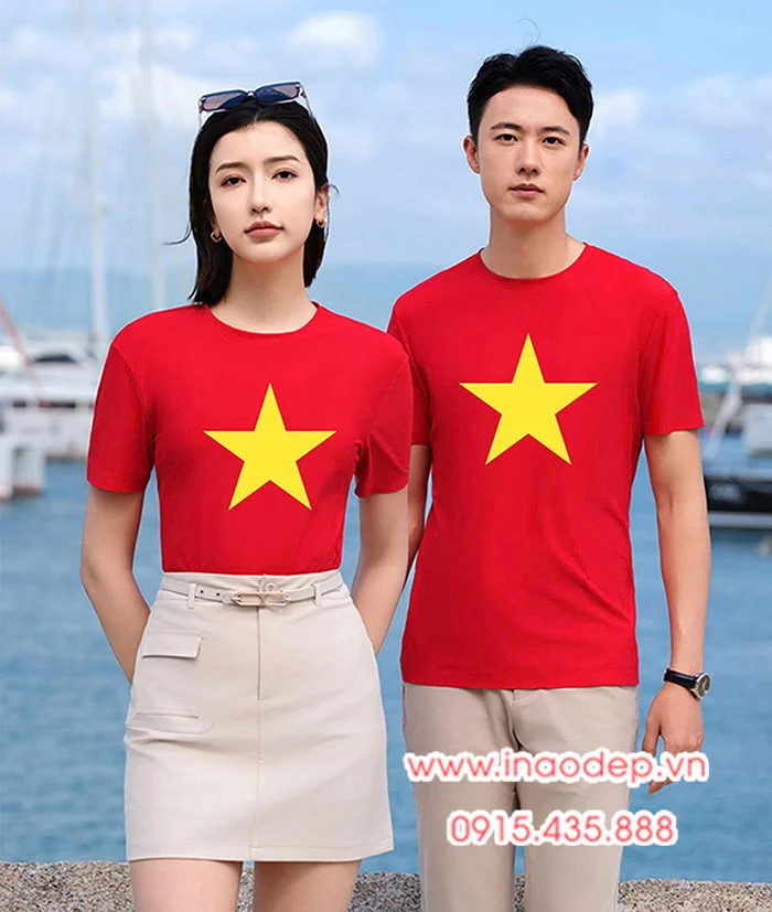 In Áo cờ đỏ in ngôi sao vàng lên mặt trước