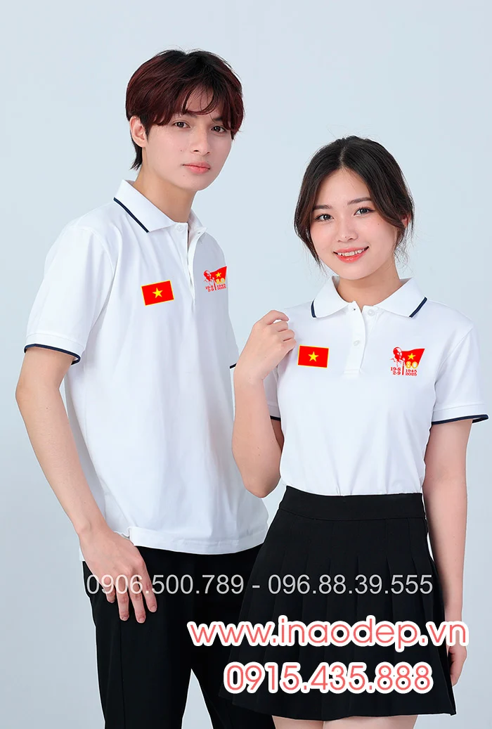 In áo màu trắng In lá cờ đỏ sao vàng kỉ niệm 80 năm Cách mạng tháng 8 – Quốc Khánh 2-9