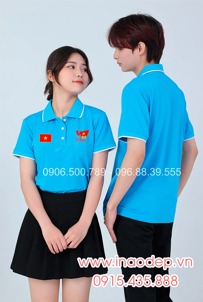 In áo màu xanh YA In lá cờ đỏ sao vàng kỉ niệm 80 năm Cách mạng tháng 8 – Quốc Khánh 2-9