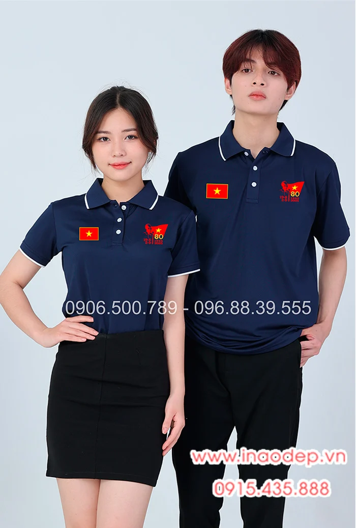 In áo màu xanh than In lá cờ đỏ sao vàng kỉ niệm 80 năm Cách mạng tháng 8 – Quốc Khánh 2-9