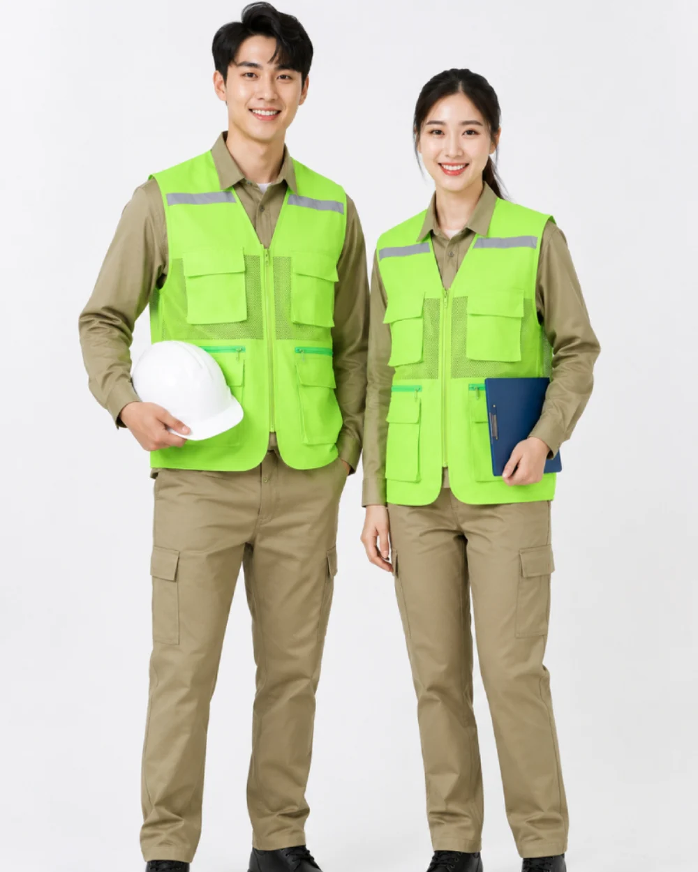 Áo Gile Bảo Hộ Lao Động Màu Xanh Chuối Phản Quang Xám