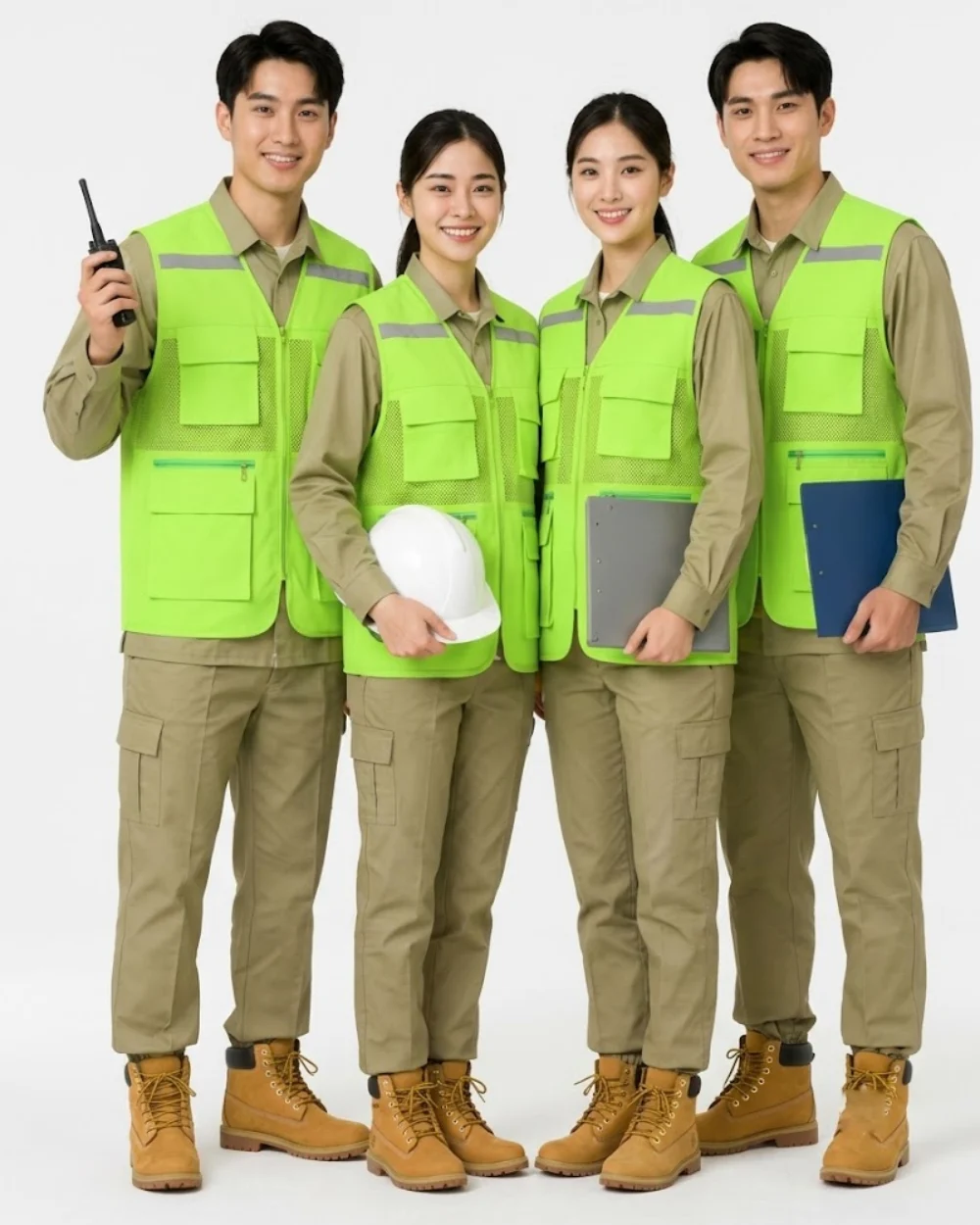 Áo Gile Bảo Hộ Lao Động Màu Xanh Chuối Phản Quang Xám