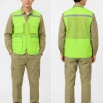 Áo Gile Bảo Hộ Lao Động Màu Xanh Chuối Phản Quang Xám