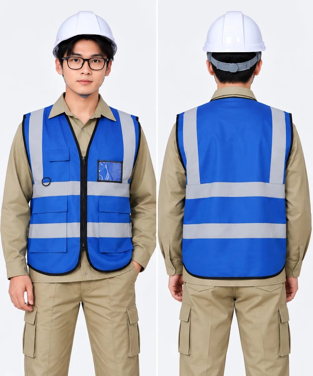 Áo Gile Bảo Hộ Màu Xanh Dương Phản Quang Xám An Toàn