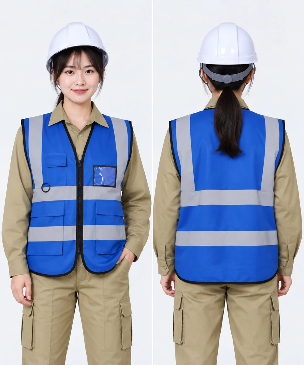 Áo Gile Bảo Hộ Màu Xanh Dương Phản Quang Xám An Toàn