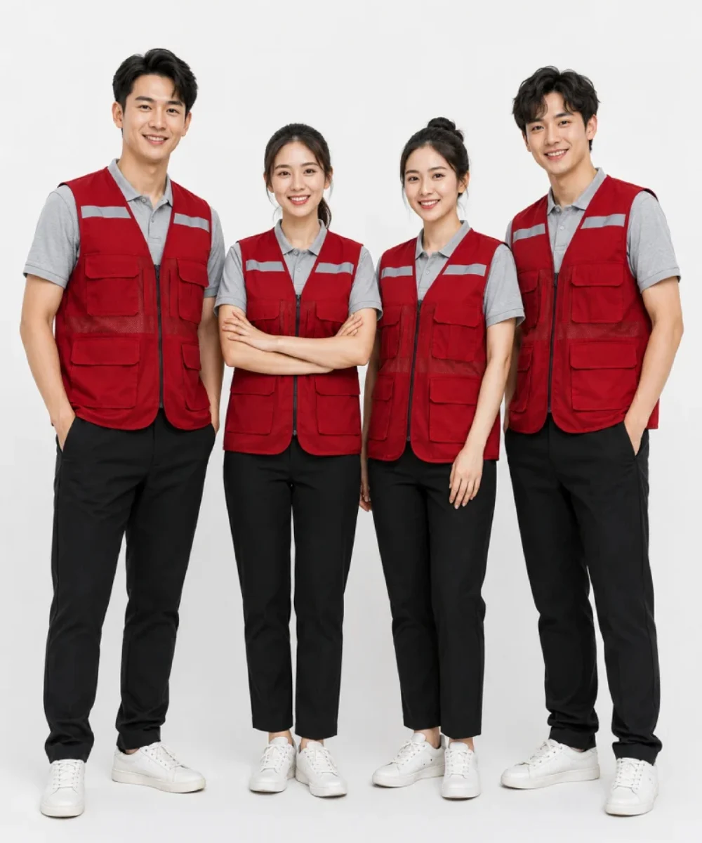 Áo Lưới phản quang 4 túi hộp màu đỏ