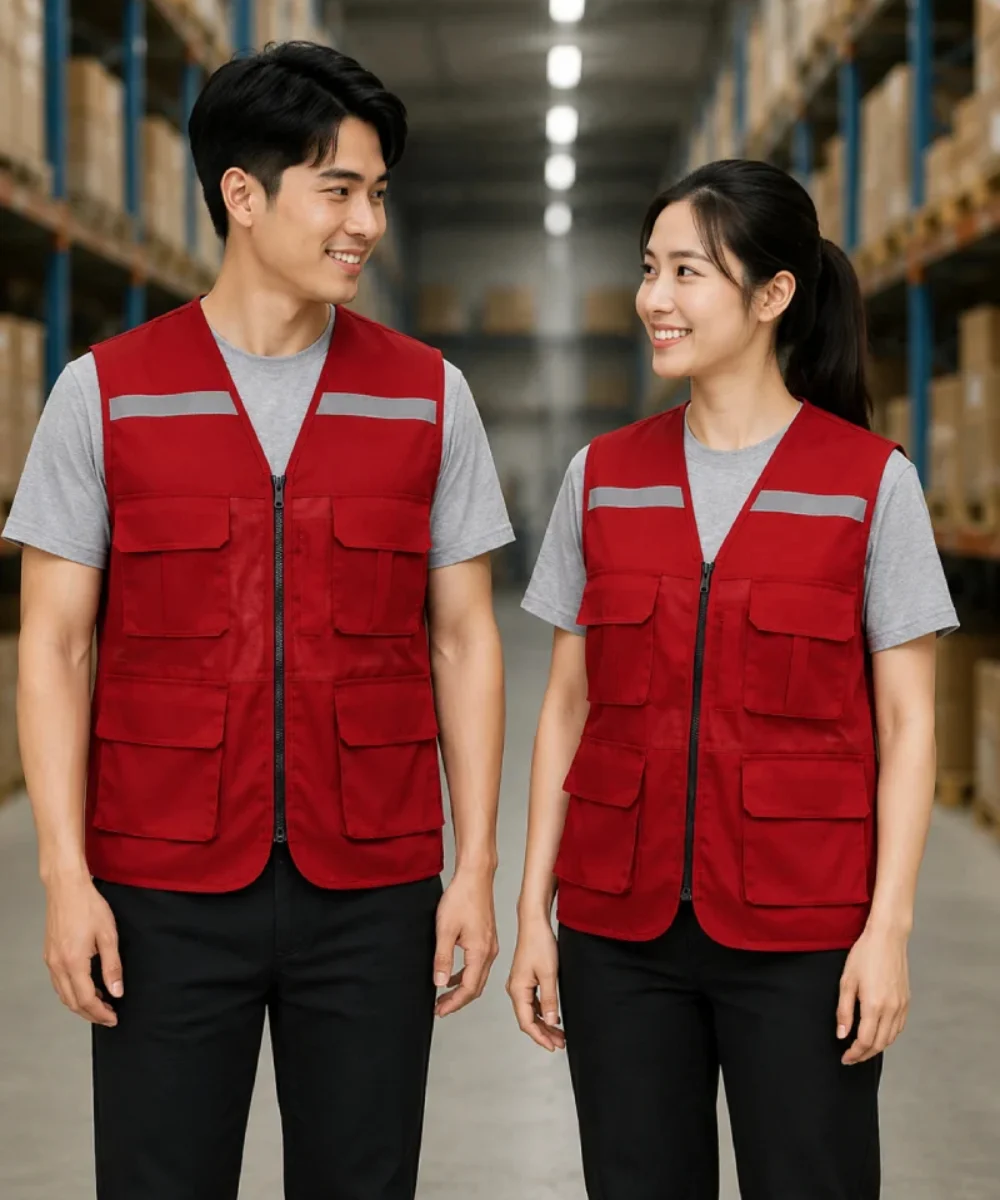 Áo Lưới phản quang 4 túi hộp màu đỏ