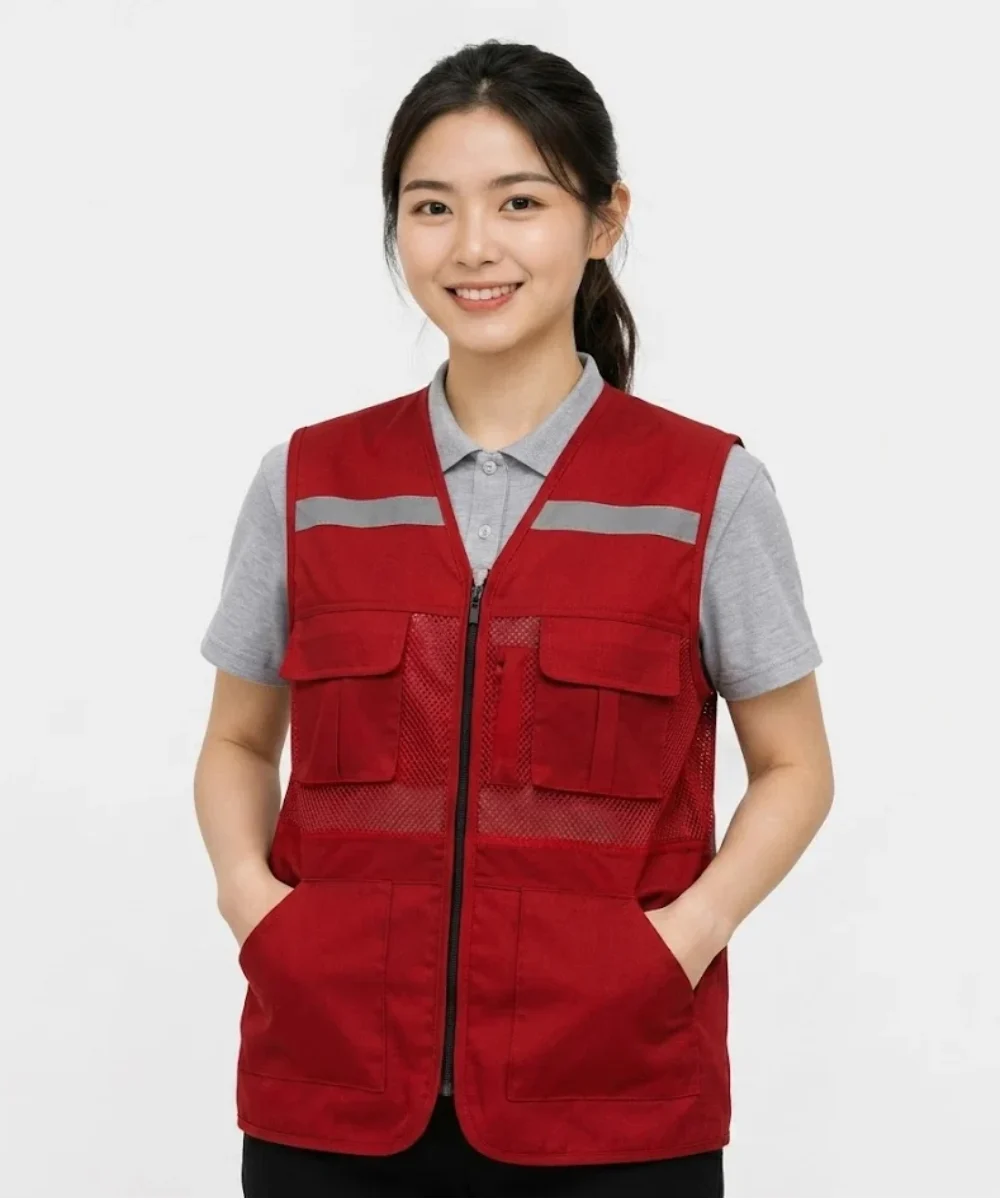 Áo Lưới phản quang 4 túi hộp màu đỏ