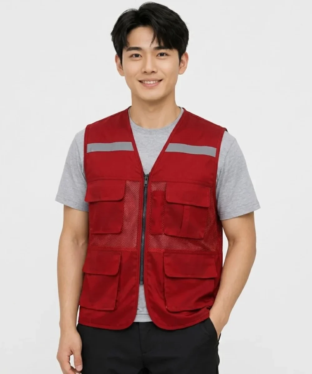Áo Lưới phản quang 4 túi hộp màu đỏ