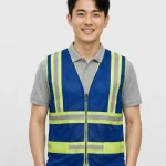 Áo Lưới phản quang màu xanh dương phối xám viền vàng