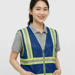 Áo Lưới phản quang màu xanh dương phối xám viền vàng