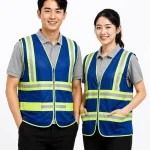 Áo Lưới phản quang màu xanh dương phối xám viền vàng
