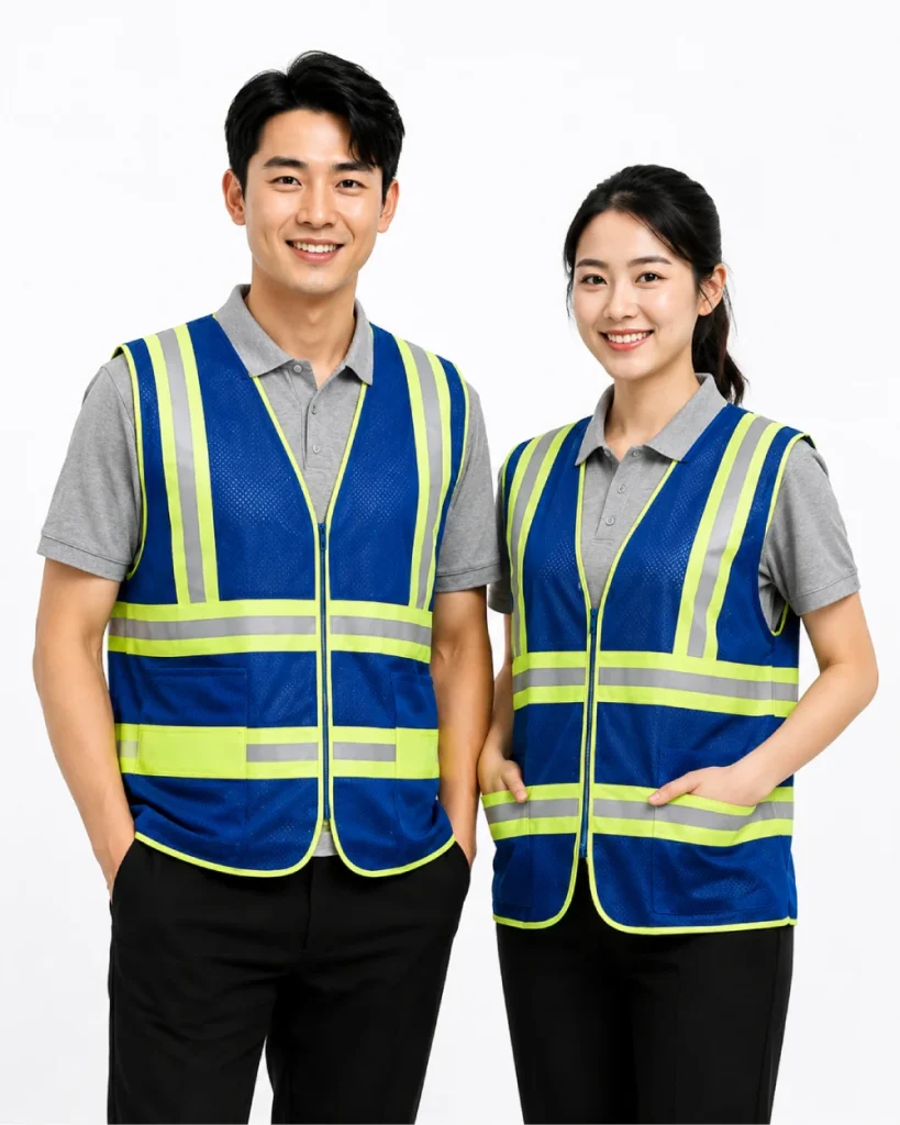Áo Lưới phản quang màu xanh dương phối xám viền vàng