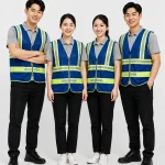 Áo Lưới phản quang màu xanh dương phối xám viền vàng