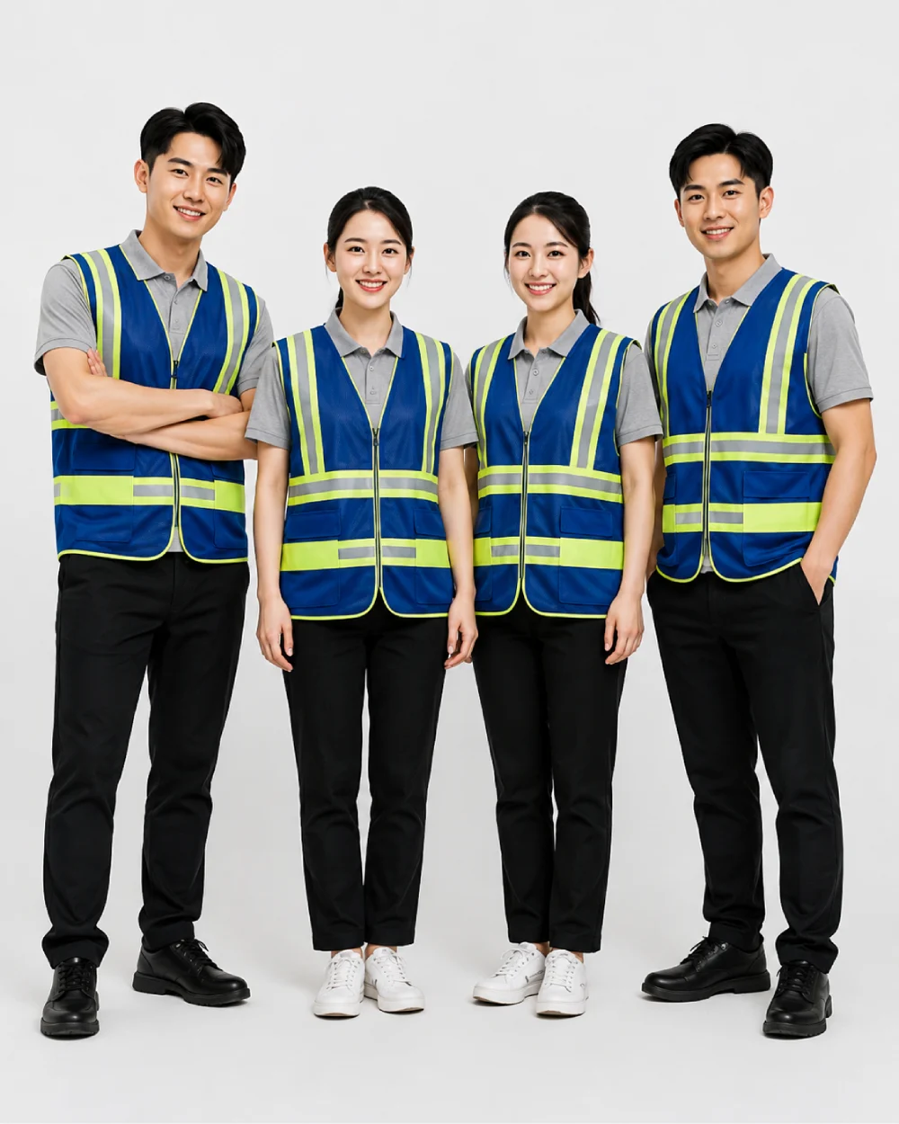 Áo Lưới phản quang màu xanh dương phối xám viền vàng
