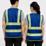 Áo Lưới phản quang màu xanh dương phối xám viền vàng