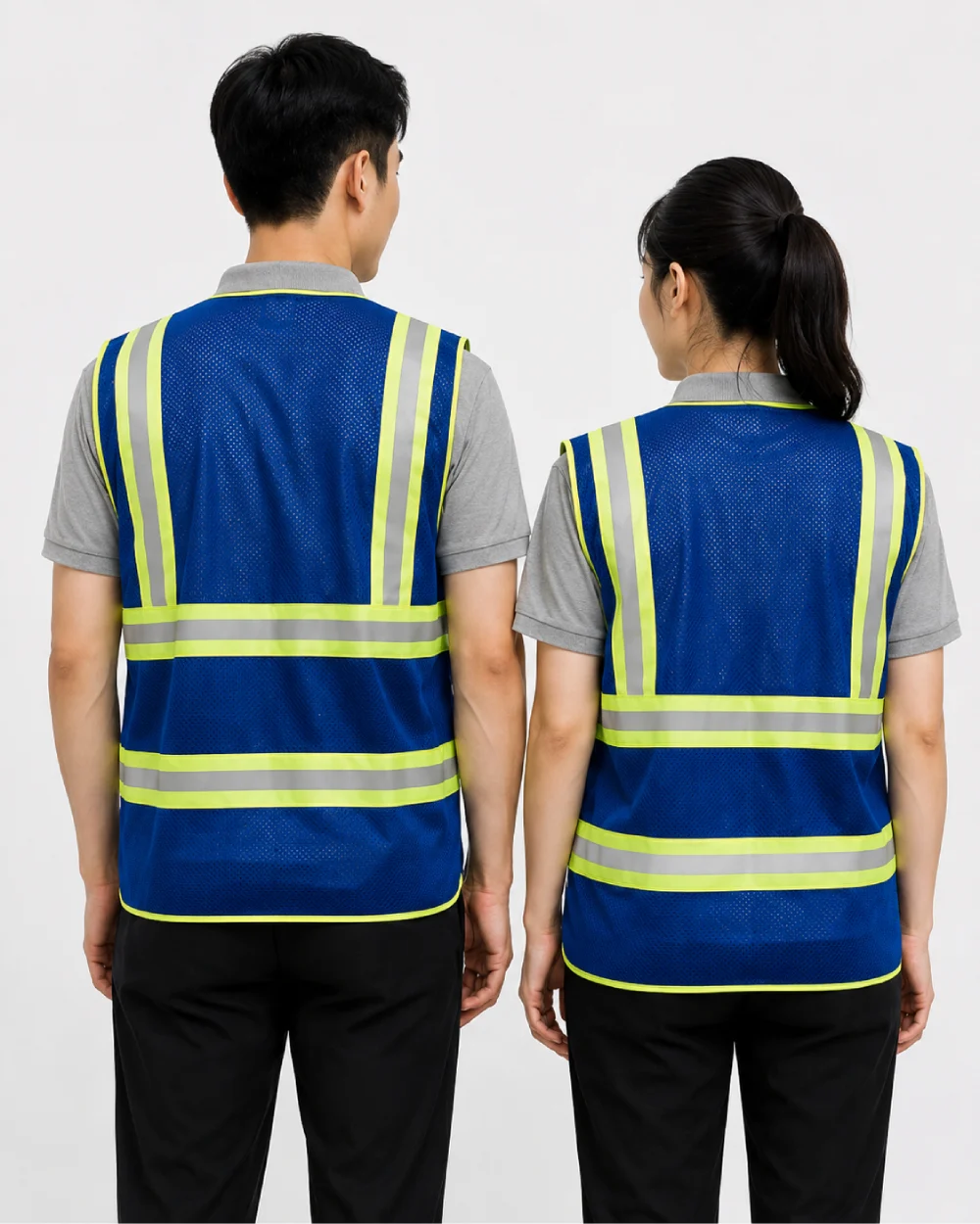 Áo Lưới phản quang màu xanh dương phối xám viền vàng