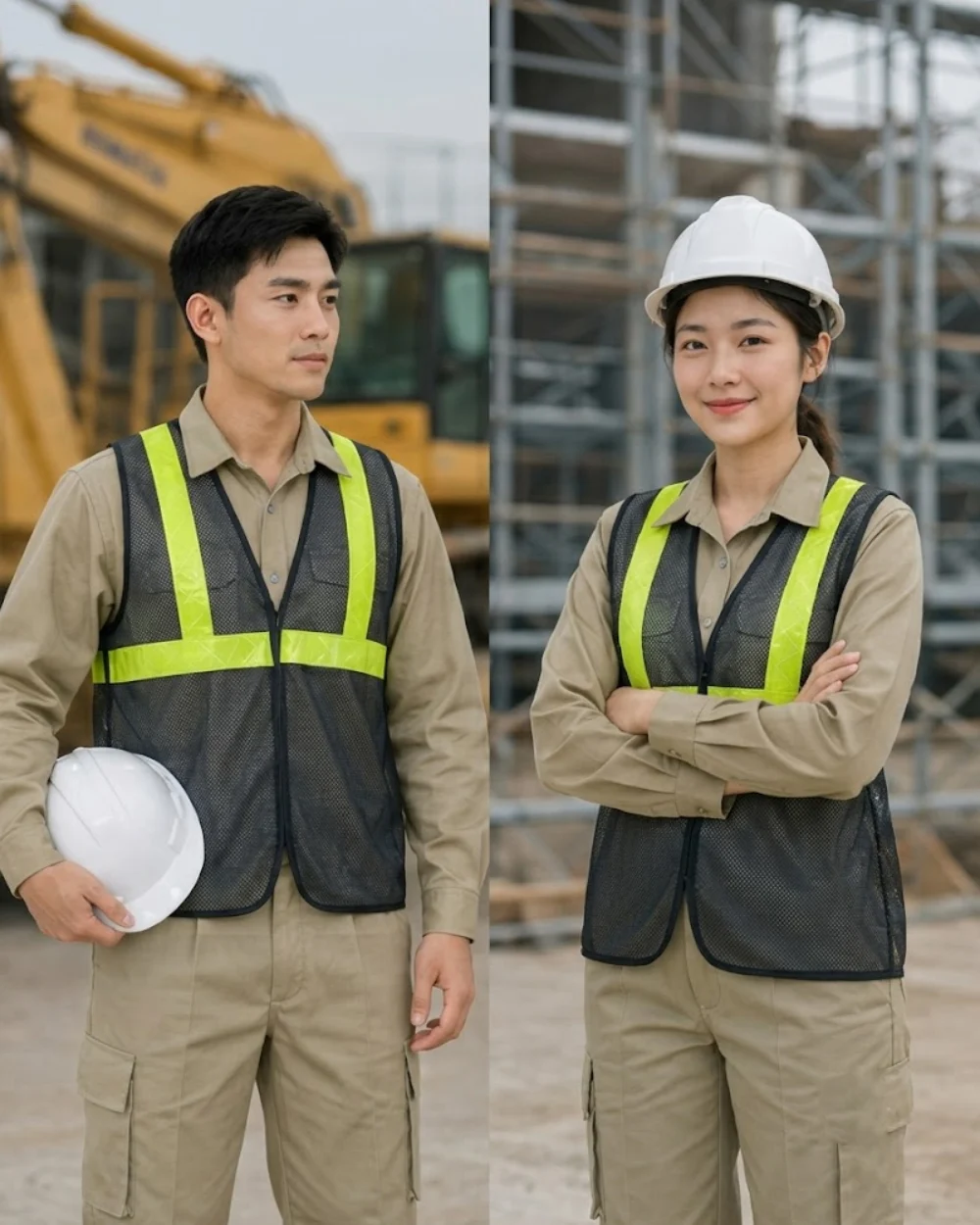 Áo Lưới phản quang xanh chuối bảo hộ lao động màu đen