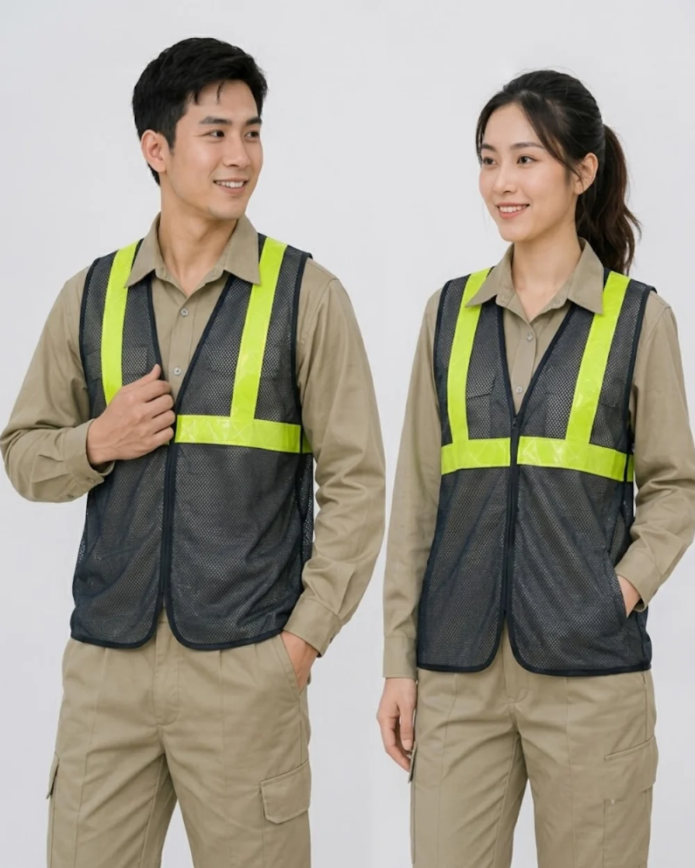 Áo Lưới phản quang xanh chuối bảo hộ lao động màu đen