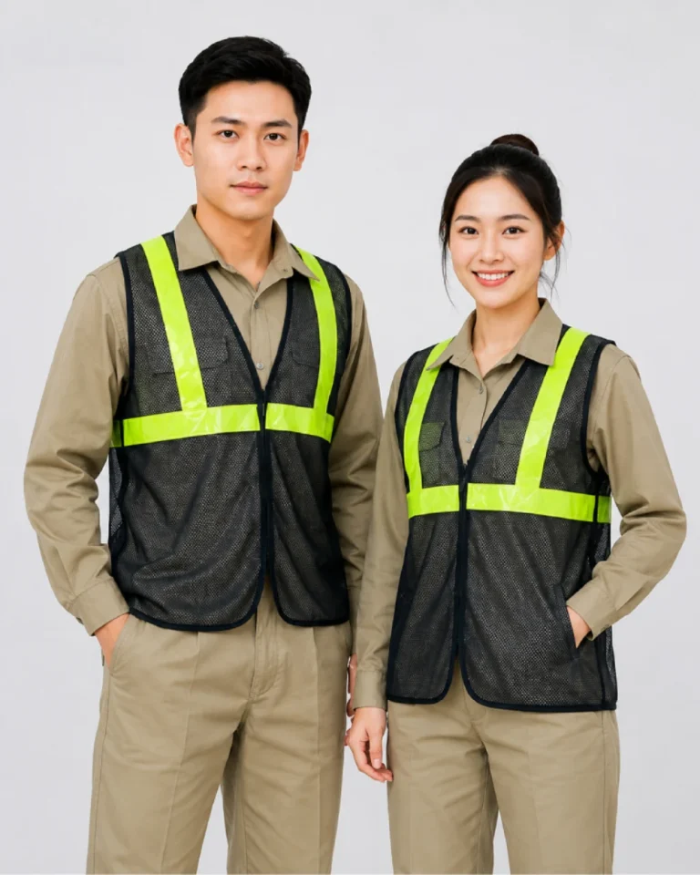 Áo Lưới phản quang xanh chuối bảo hộ lao động màu đen