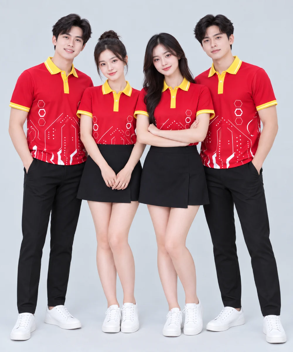 Áo Polo Đồng Phục Công Nghệ Đỏ Viền Vàng