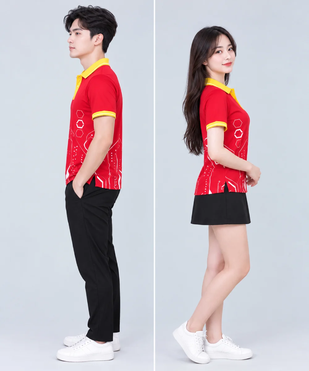 Áo Polo Đồng Phục Công Nghệ Đỏ Viền Vàng