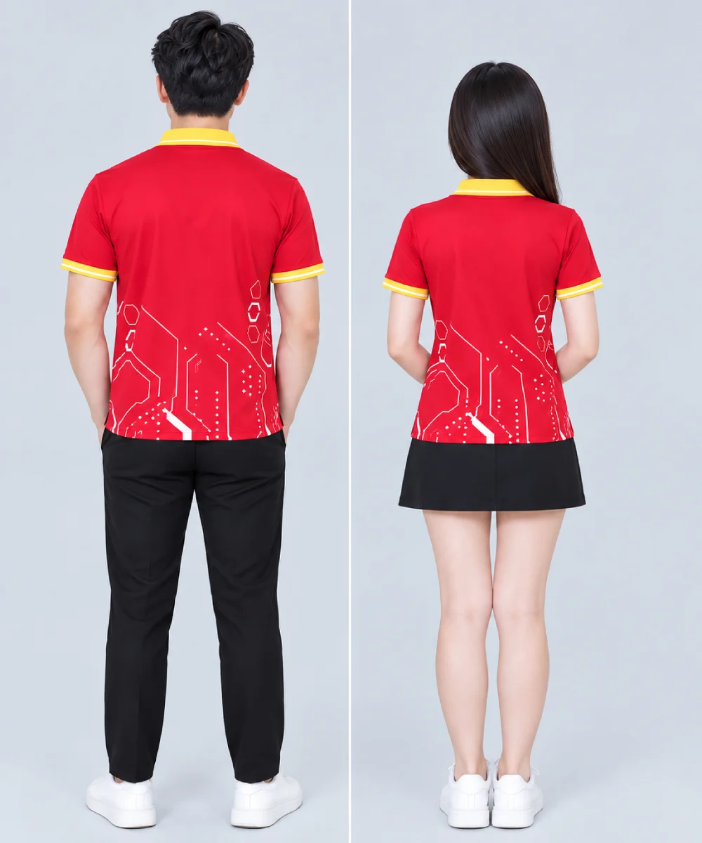Áo Polo Đồng Phục Công Nghệ Đỏ Viền Vàng