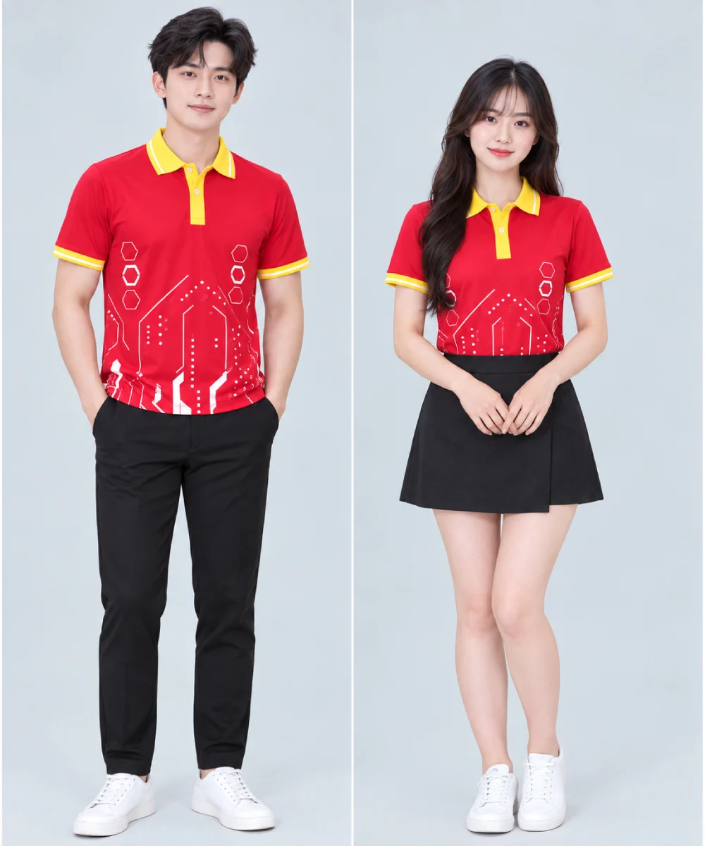 Áo Polo Đồng Phục Công Nghệ Đỏ Viền Vàng