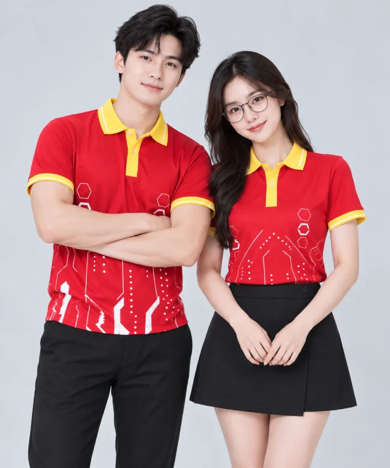 Áo Polo Đồng Phục Công Nghệ Đỏ Viền Vàng
