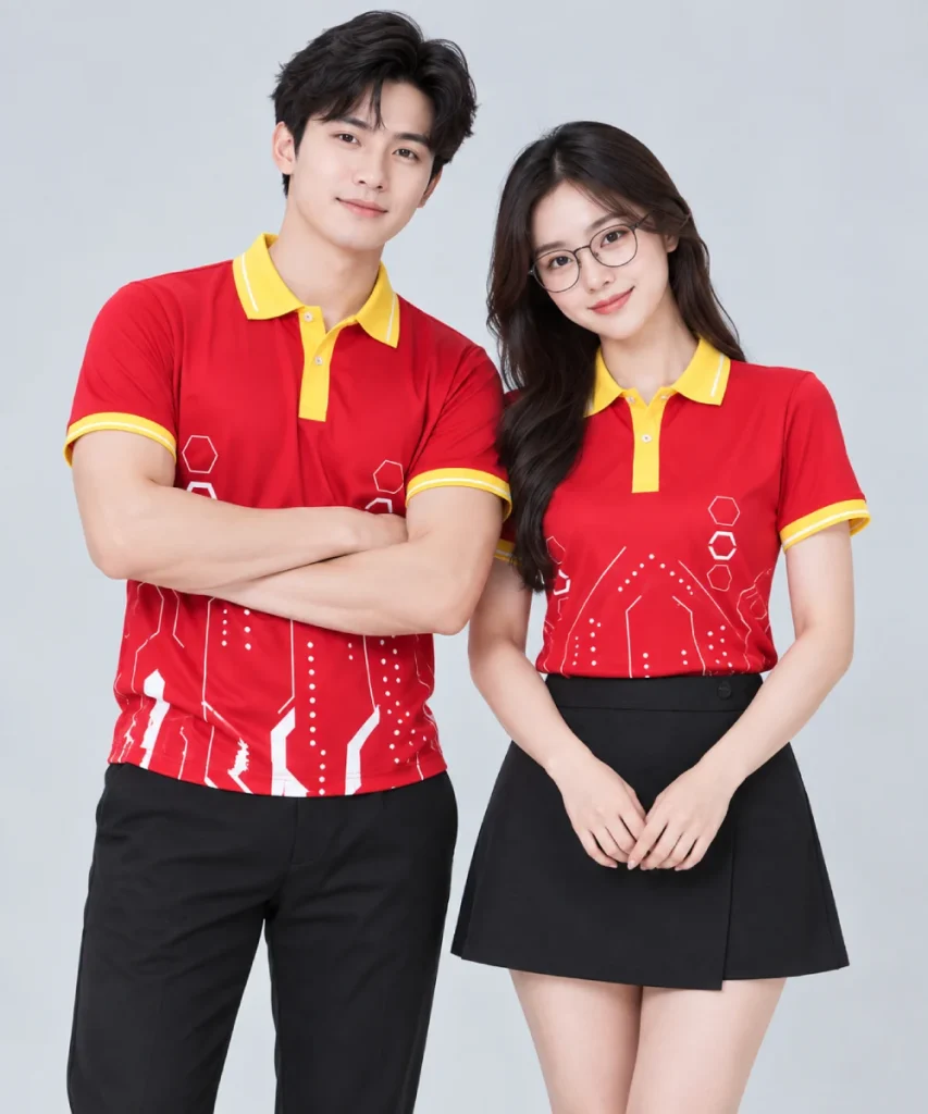 Áo Polo Đồng Phục Công Nghệ Đỏ Viền Vàng